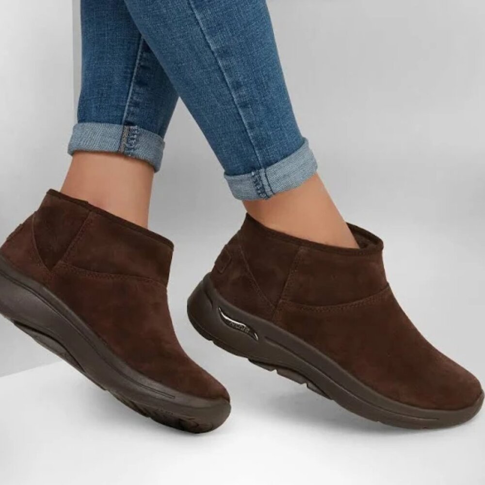 SKECHERS Women's Go Walk Arch Fit Suede Leather Boots